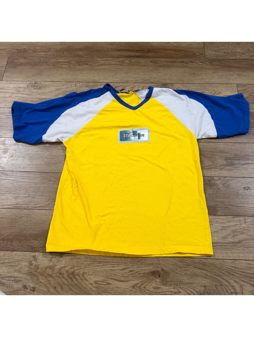 Vtg Stalefish Clothing Co Skate Jersey Shirt Yellow Blue L